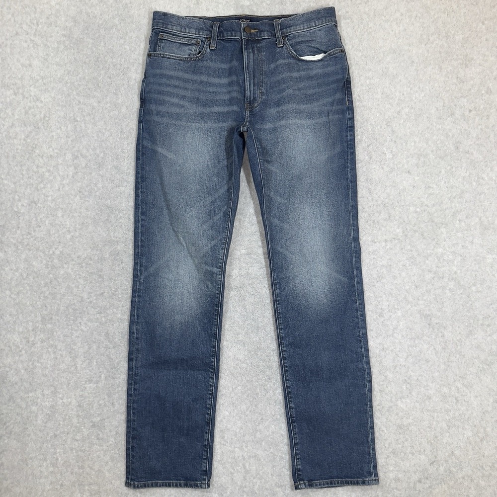 J Crew Flex Jeans Mens 34x34 Blue Straight Leg Regular Fit Stretch‎ Denim EUC